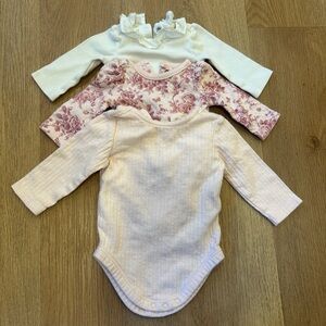 Janie and Jack Cream, Pink, and Floral Bodysuit Trio